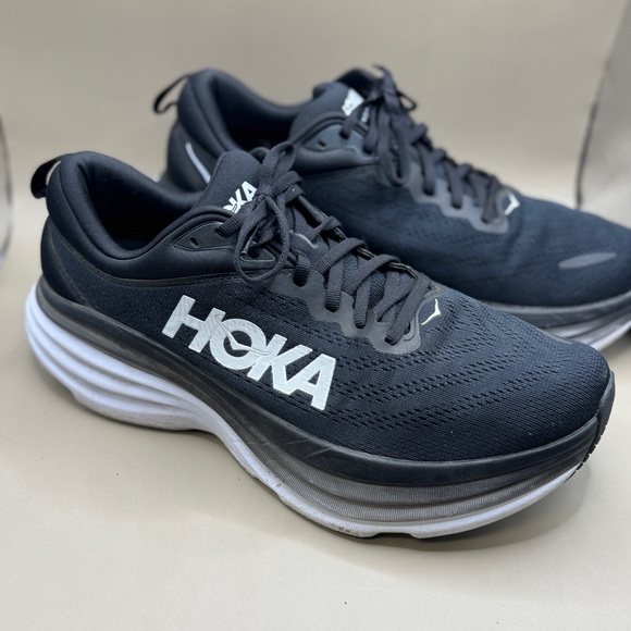 Hoka M Bondi 8, Black/White, Mens Running Shoes-US 9.5 2E (wide) Mens - Picture 1 of 12